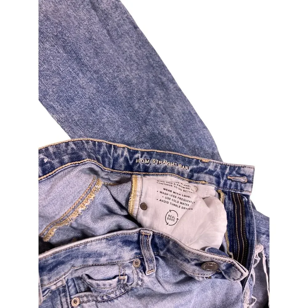 Vintage Mom Straight Jeans Womens 4/S High Waist Relaxed Fit Light Wash Denim